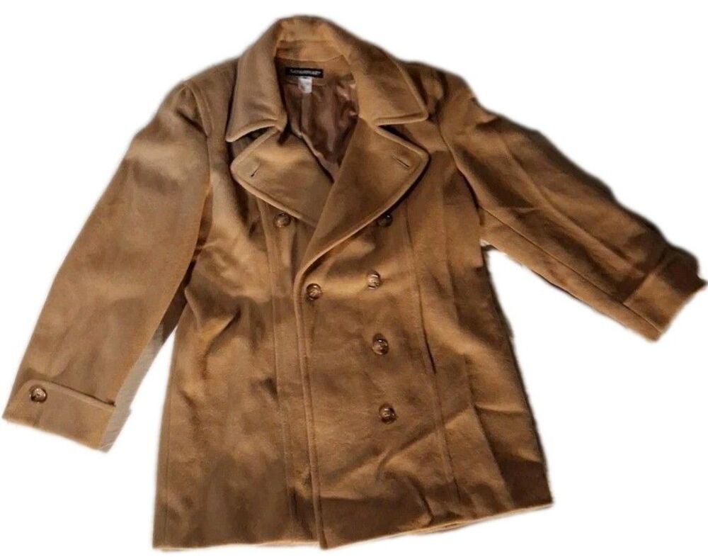 Vintage Savannah Tan 100% Pure Wool  Peacoat Double Breasted Women Size 12
